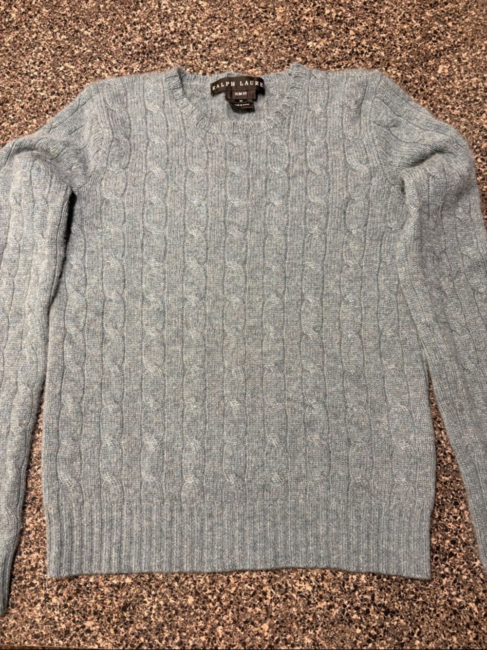 Ralph Lauren Women's Light Green/Blue Black Label Cashmere Cable Knit Sweater
